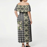 Pauli Hawai'i Palaka Squares Maile Leaf Off Shoulder Maxi Dress Flowers Hawaiian Quilt Patterns