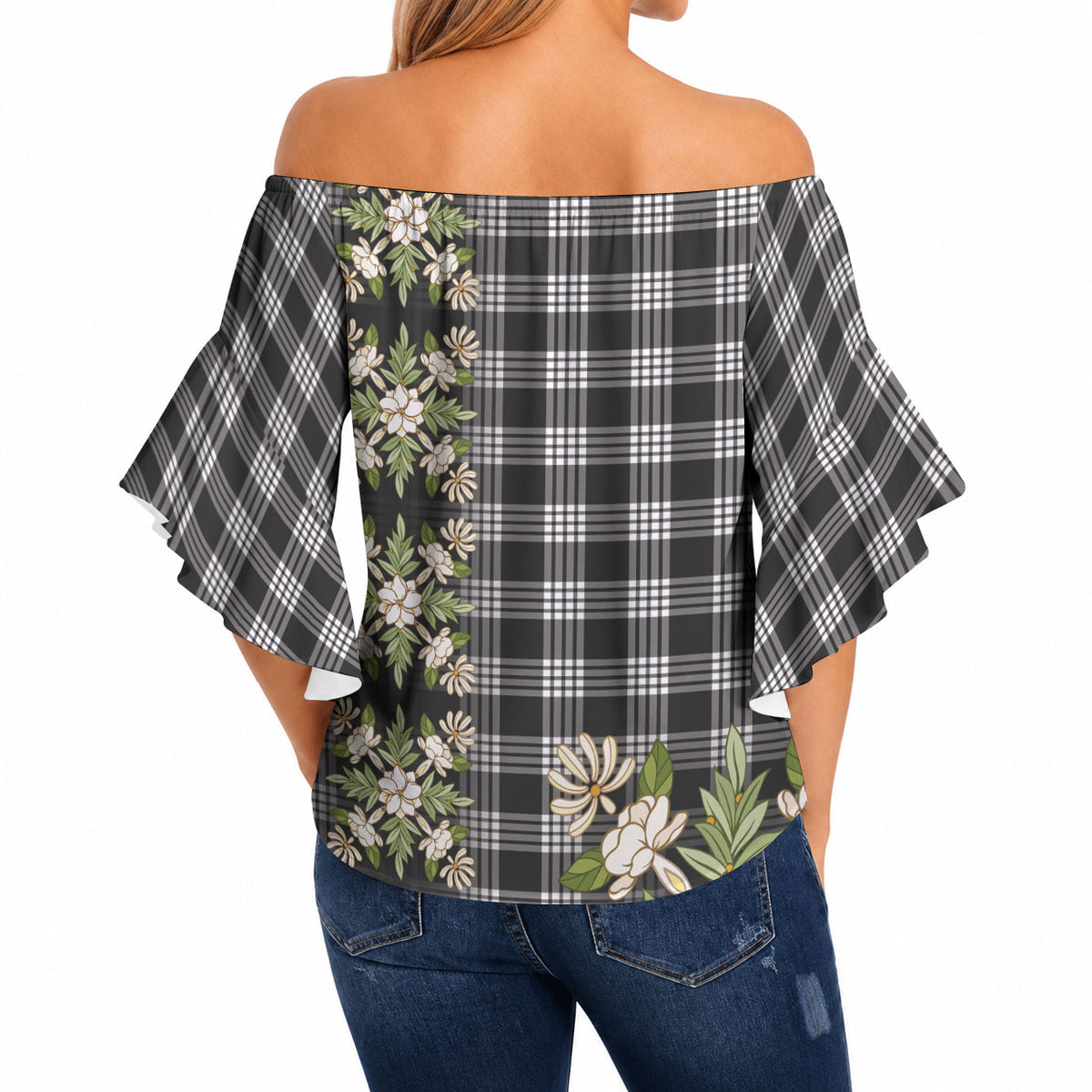 Pauli Hawai'i Palaka Squares Maile Leaf Off Shoulder Wrap Waist Top Flowers Hawaiian Quilt Patterns LT9 - Polynesian Pride