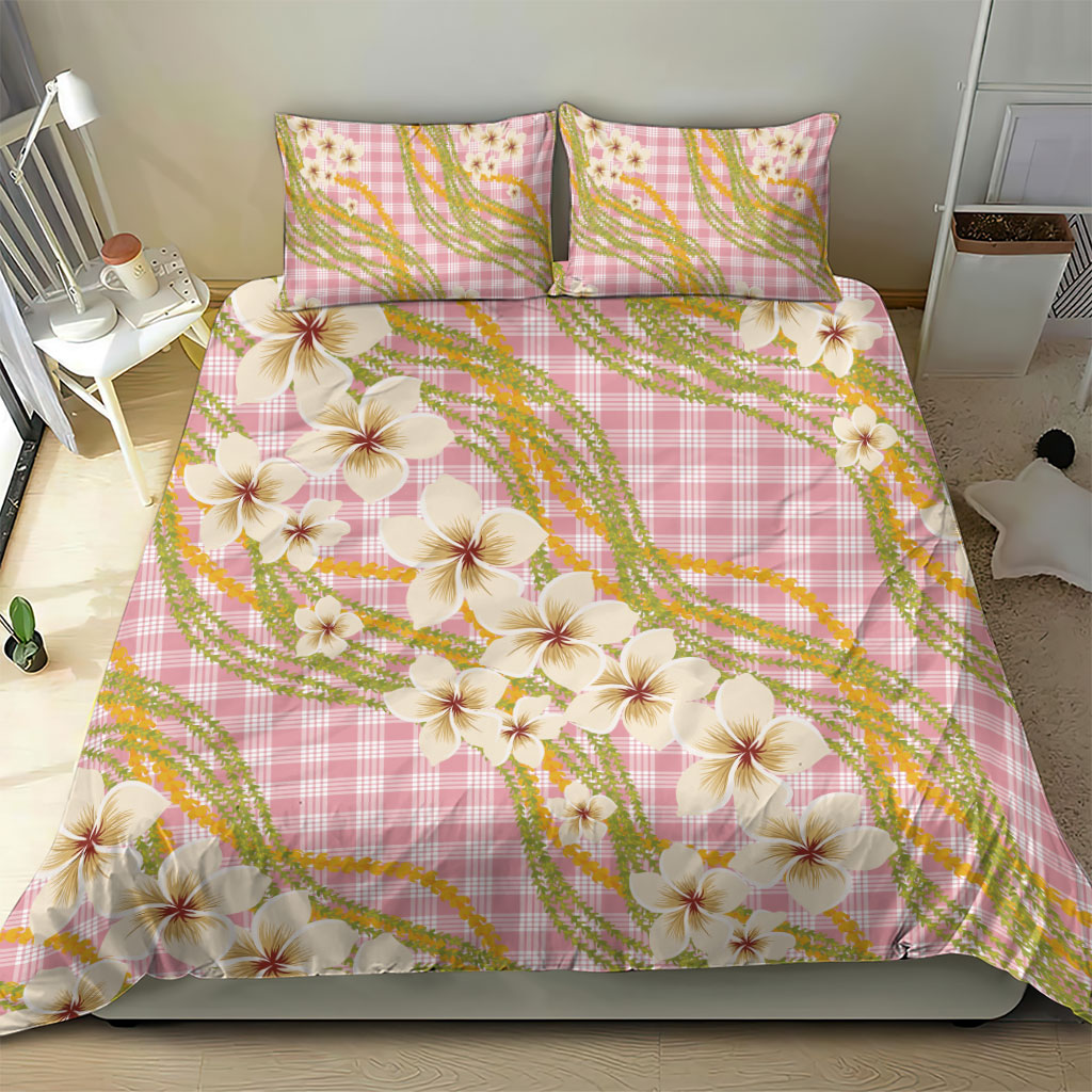 Akala Hamele Palaka Plumeria Bedding Set Puakenikeni and Maile Lei