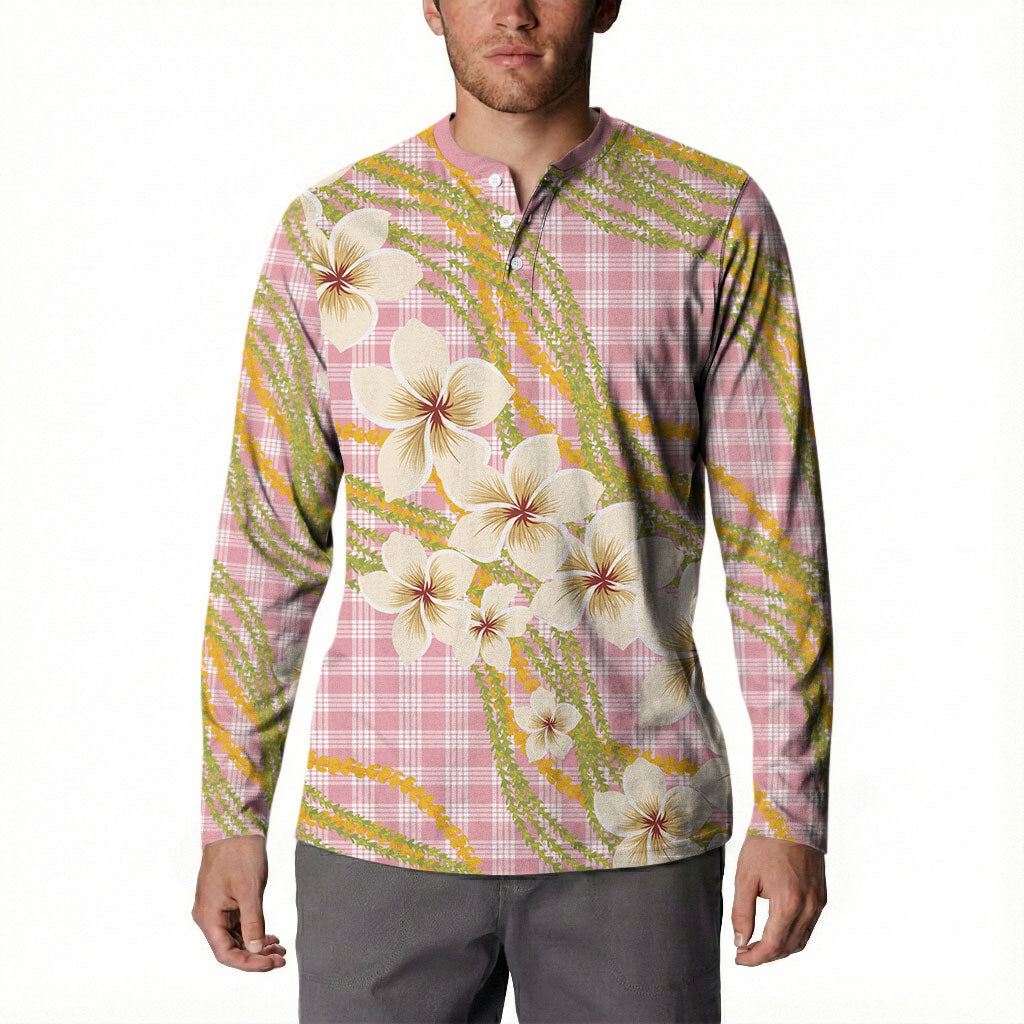 Akala Hamele Palaka Plumeria Button Sweatshirt Puakenikeni and Maile Lei
