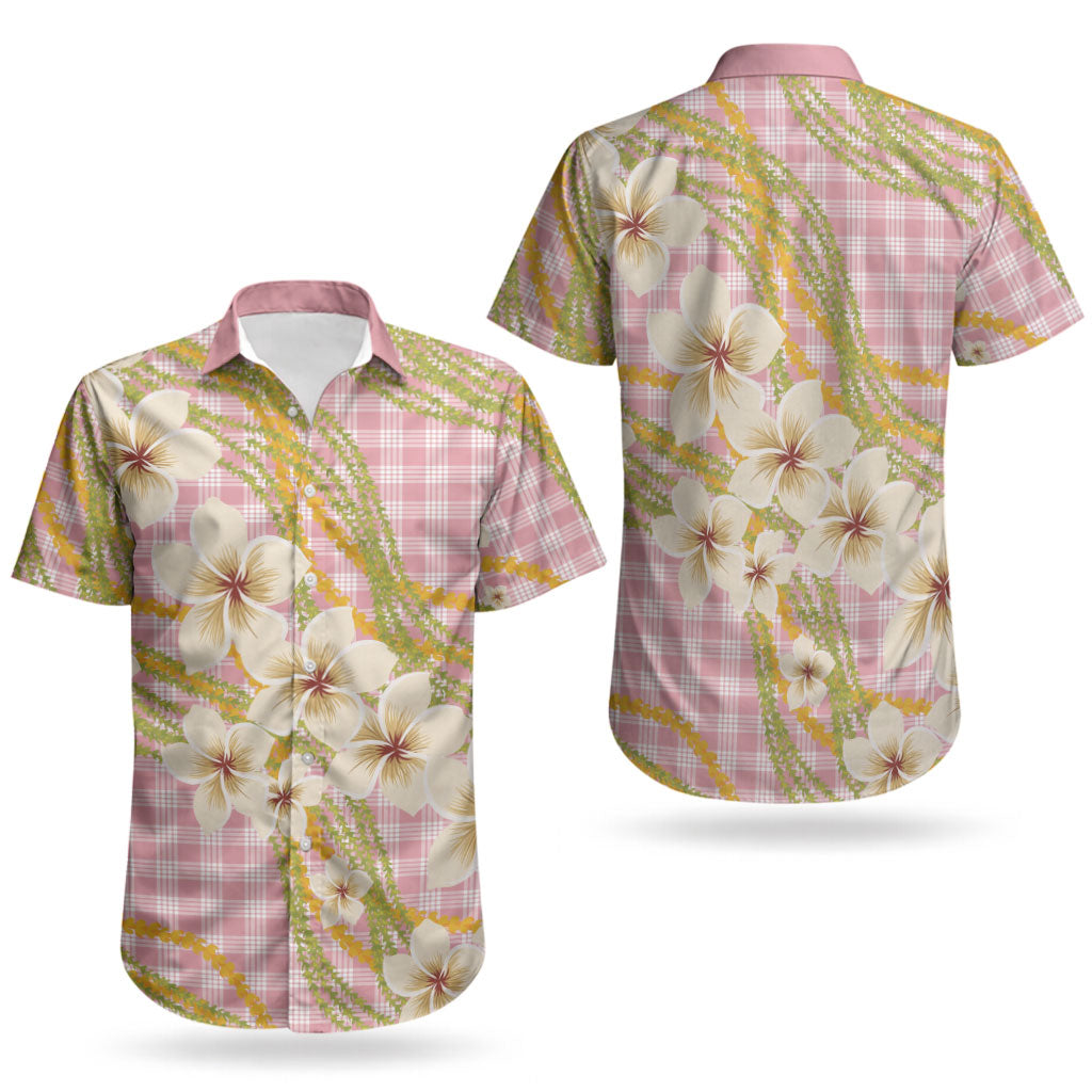 Akala Hamele Palaka Plumeria Couples Matching Summer Maxi Dress and Hawaiian Shirt Puakenikeni and Maile Lei