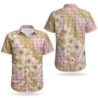 Akala Hamele Palaka Plumeria Couples Matching Summer Maxi Dress and Hawaiian Shirt Puakenikeni and Maile Lei