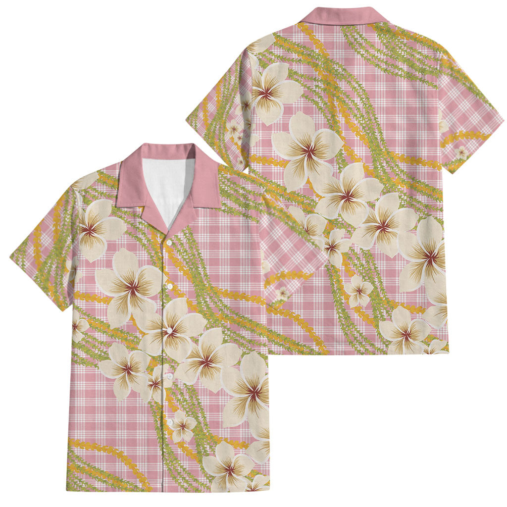 Akala Hamele Palaka Plumeria Family Matching Puletasi and Hawaiian Shirt Puakenikeni and Maile Lei