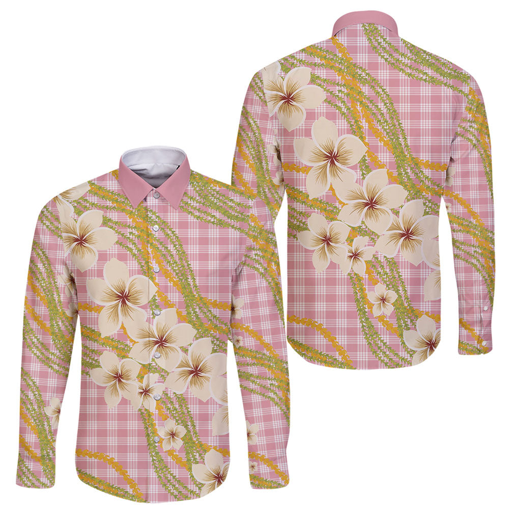Akala Hamele Palaka Plumeria Family Matching Tank Maxi Dress and Hawaiian Shirt Puakenikeni and Maile Lei