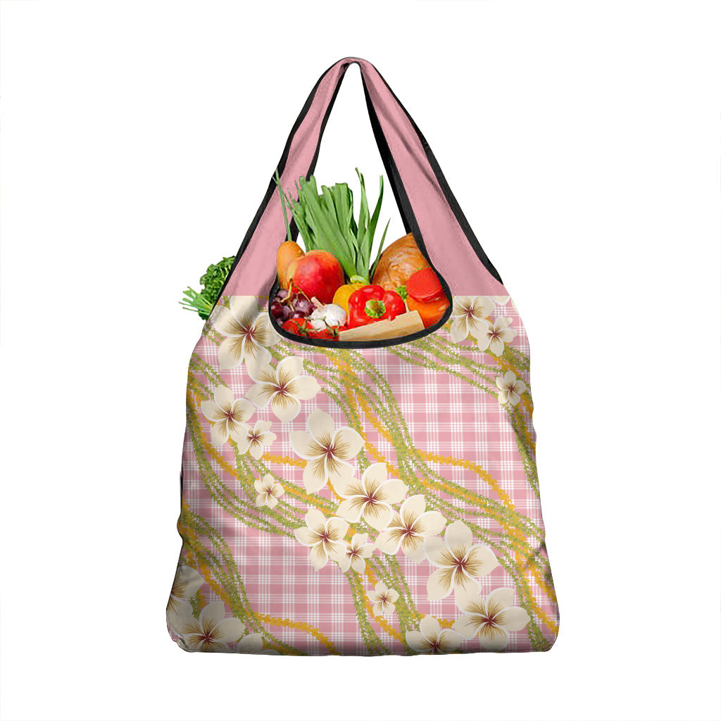 Akala Hamele Palaka Plumeria Grocery Bag Puakenikeni and Maile Lei