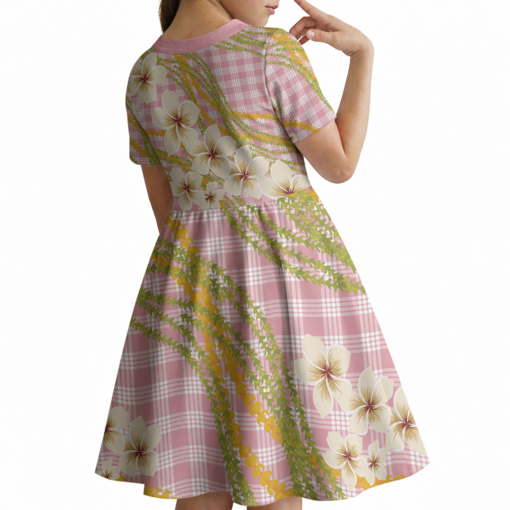 Akala Hamele Palaka Plumeria Kid Short Sleeve Dress Puakenikeni and Maile Lei