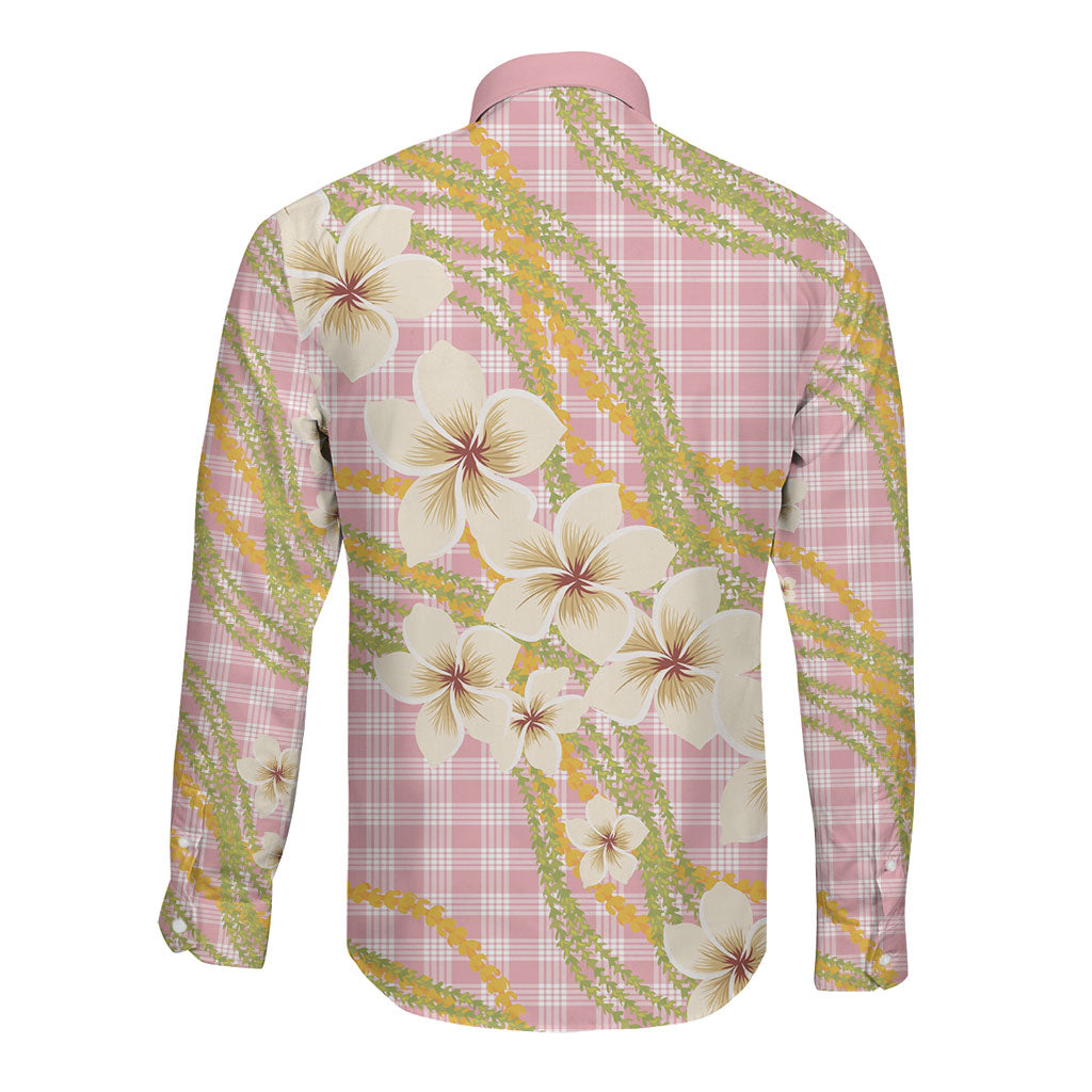 Akala Hamele Palaka Plumeria Long Sleeve Button Shirt Puakenikeni and Maile Lei