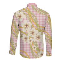 Akala Hamele Palaka Plumeria Long Sleeve Button Shirt Puakenikeni and Maile Lei