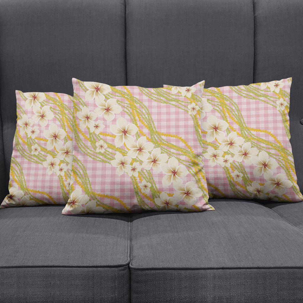 Akala Hamele Palaka Plumeria Pillow Cover Puakenikeni and Maile Lei