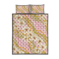Akala Hamele Palaka Plumeria Quilt Bed Set Puakenikeni and Maile Lei