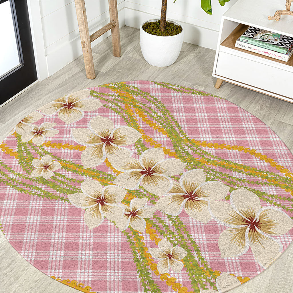 Akala Hamele Palaka Plumeria Round Carpet Puakenikeni and Maile Lei LT9 Dusty Rose - Polynesian Pride