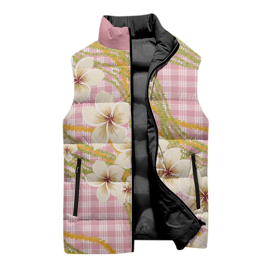 Akala Hamele Palaka Plumeria Sleeveless Puffer Jacket Puakenikeni and Maile Lei