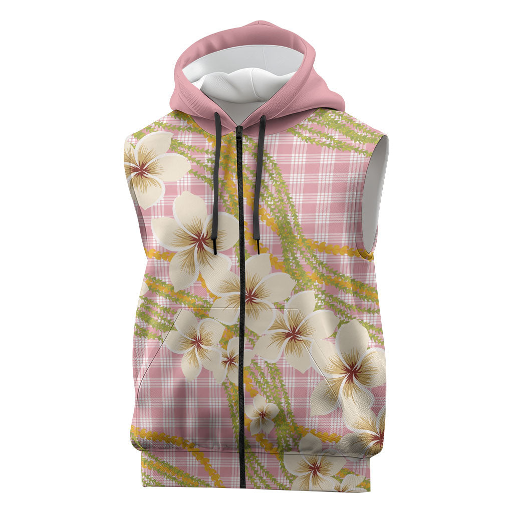 Akala Hamele Palaka Plumeria Sleeveless Zip Hoodie Puakenikeni and Maile Lei