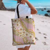 Akala Hamele Palaka Plumeria Tote Bag Puakenikeni and Maile Lei
