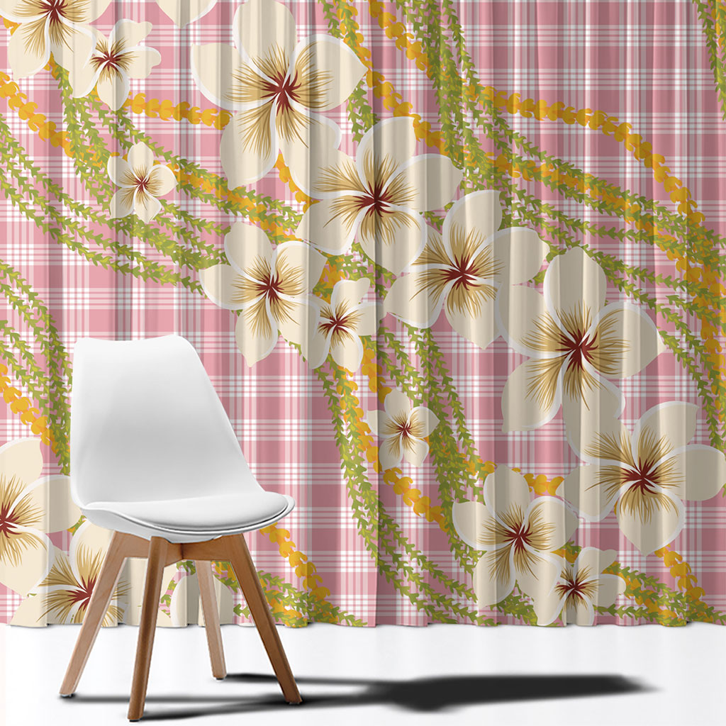 Akala Hamele Palaka Plumeria Window Curtain Puakenikeni and Maile Lei
