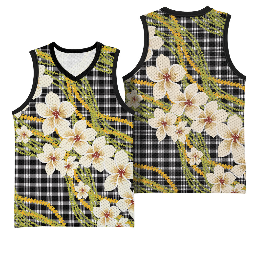 Ele'ele Hawai'i Palaka Plumeria Basketball Jersey Puakenikeni and Maile Lei
