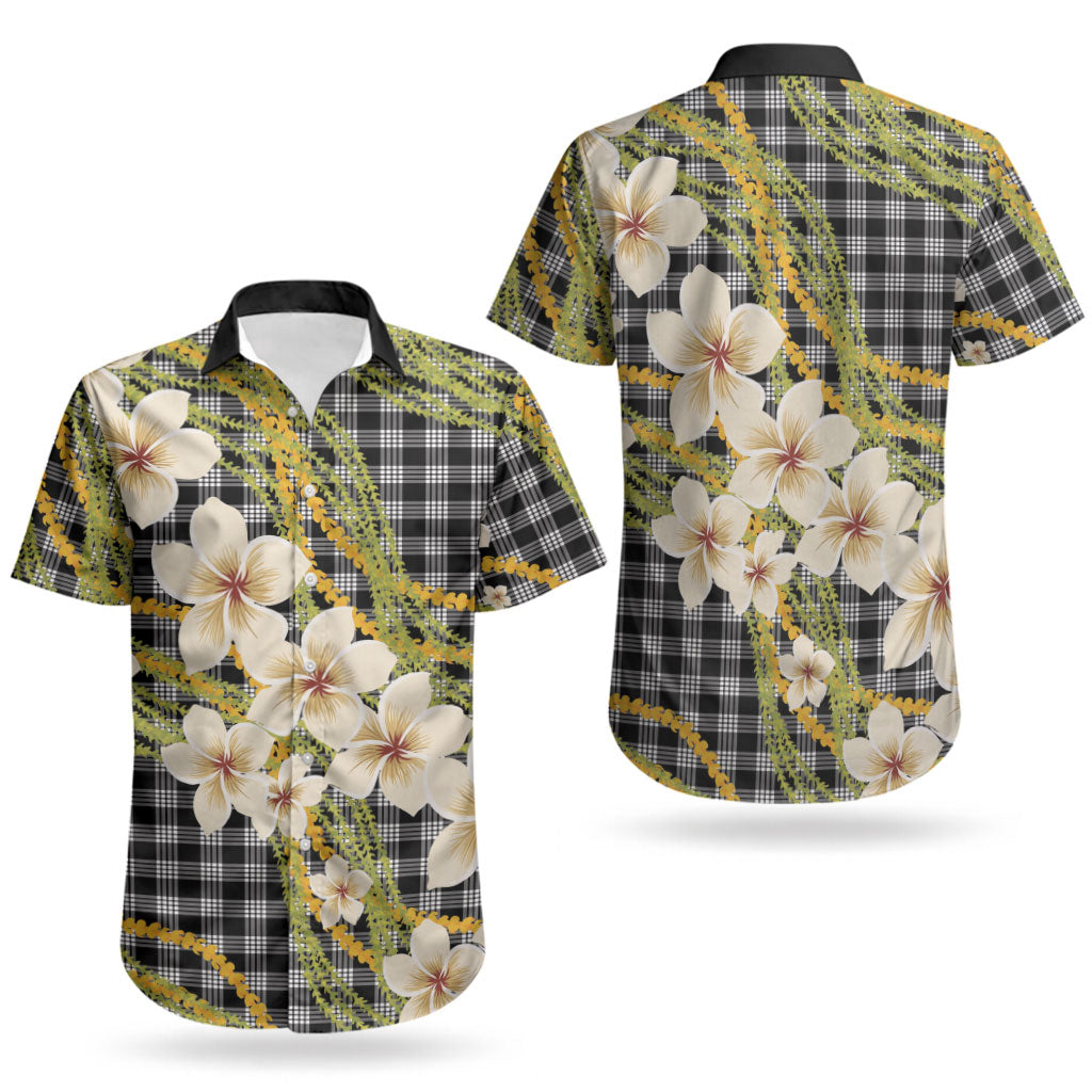 Ele'ele Hawai'i Palaka Plumeria Couples Matching Long Sleeve Bodycon Dress and Hawaiian Shirt Puakenikeni and Maile Lei