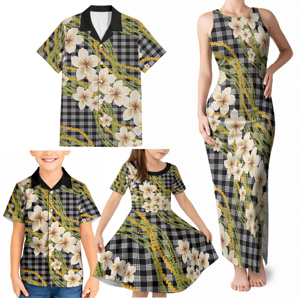 Ele'ele Hawai'i Palaka Plumeria Family Matching Tank Maxi Dress and Hawaiian Shirt Puakenikeni and Maile Lei LT9 - Polynesian Pride