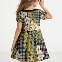 Ele'ele Hawai'i Palaka Plumeria Kid Short Sleeve Dress Puakenikeni and Maile Lei
