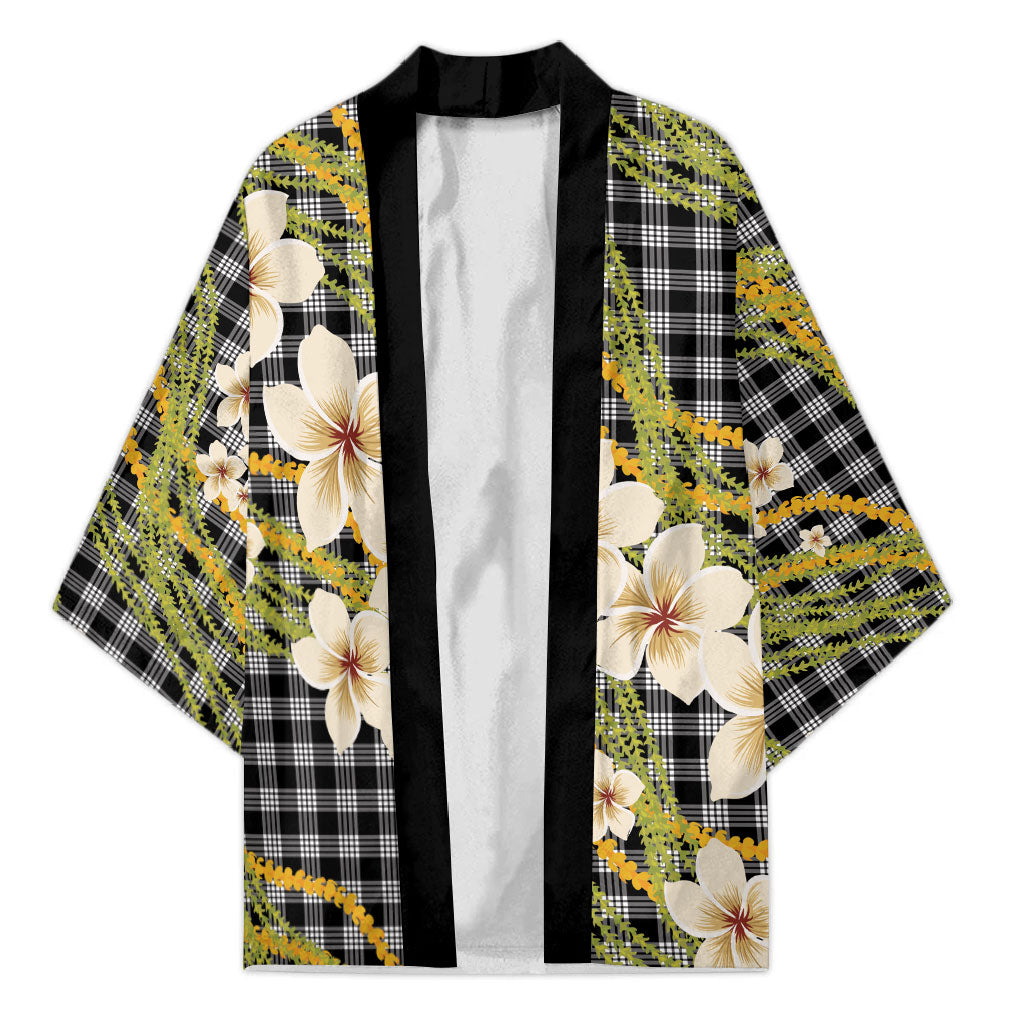 Ele'ele Hawai'i Palaka Plumeria Kimono Puakenikeni and Maile Lei