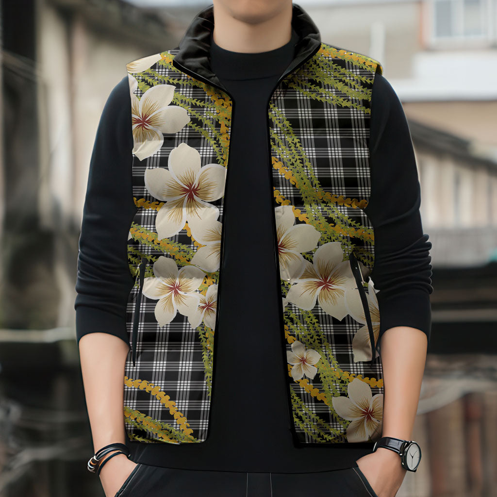 Ele'ele Hawai'i Palaka Plumeria Sleeveless Puffer Jacket Puakenikeni and Maile Lei