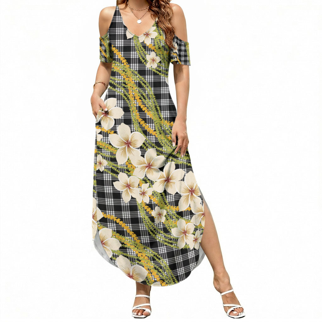 Ele'ele Hawai'i Palaka Plumeria Summer Maxi Dress Puakenikeni and Maile Lei