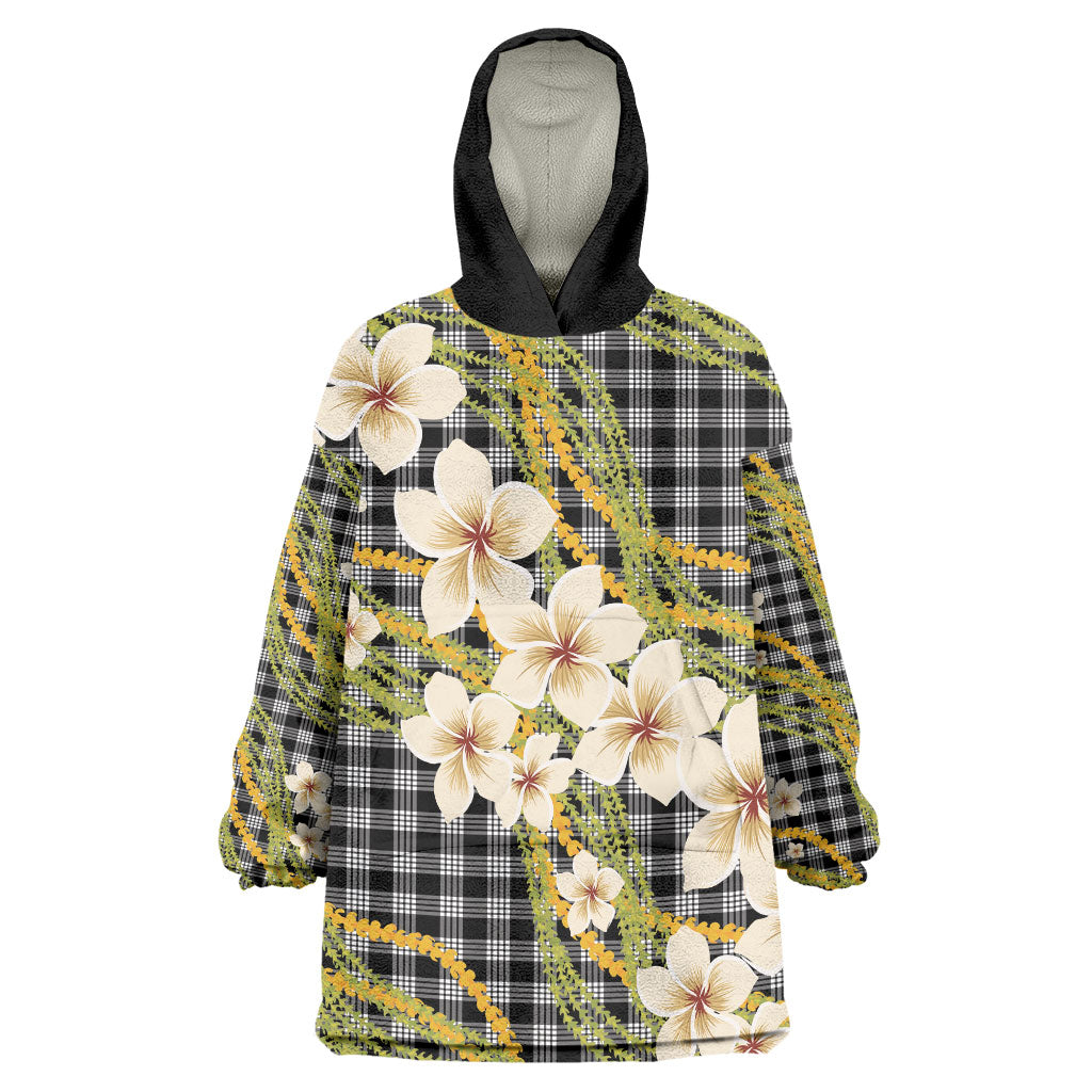Ele'ele Hawai'i Palaka Plumeria Wearable Blanket Hoodie Puakenikeni and Maile Lei