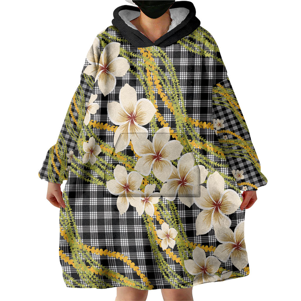 Ele'ele Hawai'i Palaka Plumeria Wearable Blanket Hoodie Puakenikeni and Maile Lei