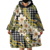 Ele'ele Hawai'i Palaka Plumeria Wearable Blanket Hoodie Puakenikeni and Maile Lei
