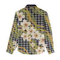 Ele'ele Hawai'i Palaka Plumeria Women Casual Shirt Puakenikeni and Maile Lei