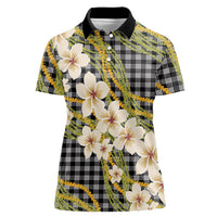 Ele'ele Hawai'i Palaka Plumeria Women Polo Shirt Puakenikeni and Maile Lei
