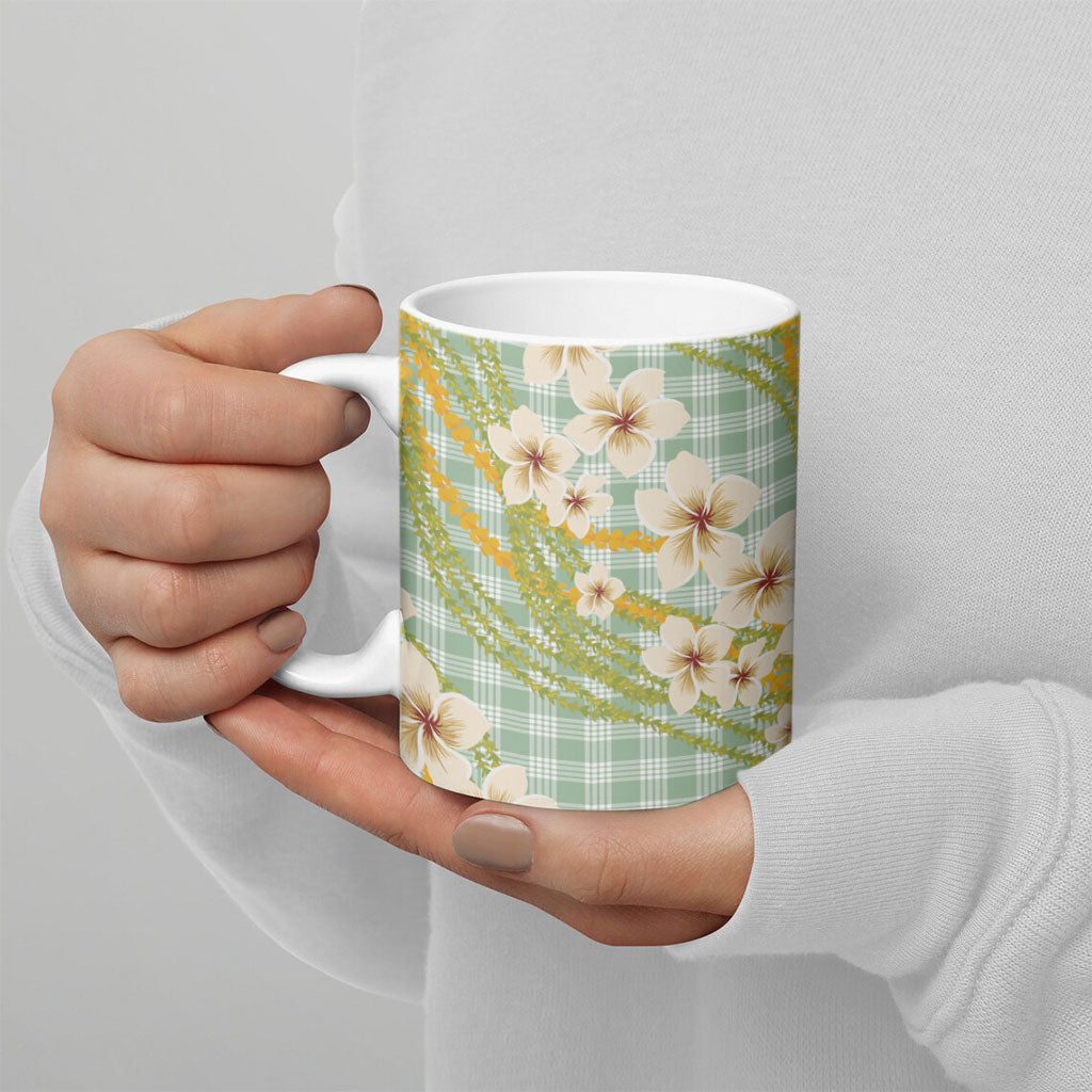 Liko Kukui Hawai'i Palaka Plumeria Ceramic Mug Puakenikeni and Maile Lei