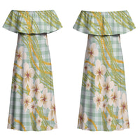 Liko Kukui Hawai'i Palaka Plumeria Family Matching Off Shoulder Maxi Dress and Hawaiian Shirt Puakenikeni and Maile Lei