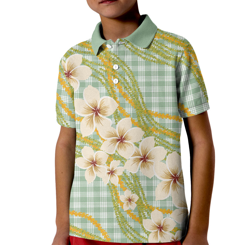 Liko Kukui Hawai'i Palaka Plumeria Kid Polo Shirt Puakenikeni and Maile Lei