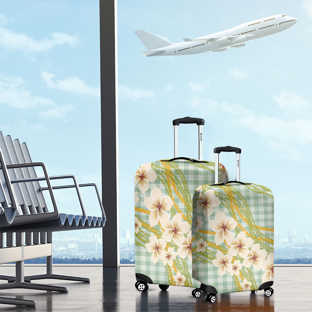 Liko Kukui Hawai'i Palaka Plumeria Luggage Cover Puakenikeni and Maile Lei