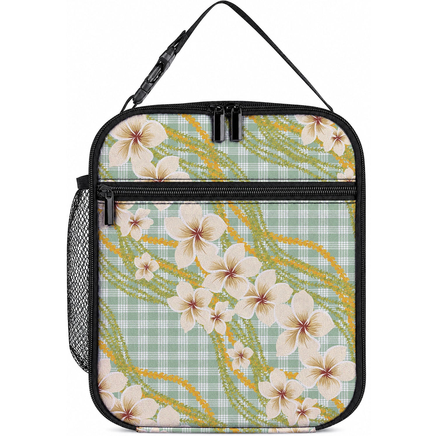 Liko Kukui Hawai'i Palaka Plumeria Lunch Bag Puakenikeni and Maile Lei LT9 10.2 × 8.3 × 4.3 inch Sage Green - Polynesian Pride