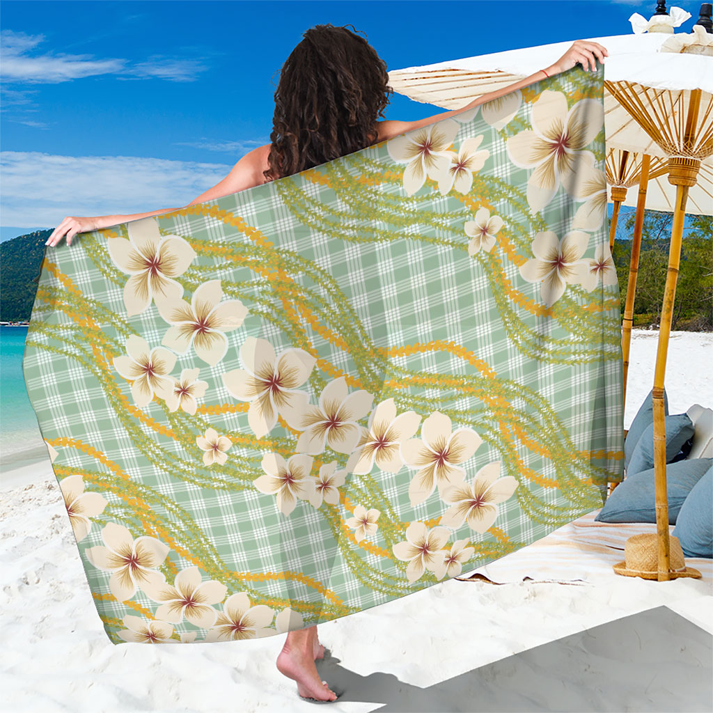Liko Kukui Hawai'i Palaka Plumeria Sarong Puakenikeni and Maile Lei LT9 One Size 44 x 66 inches Sage Green - Polynesian Pride