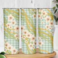 Liko Kukui Hawai'i Palaka Plumeria Skinny Tumbler Puakenikeni and Maile Lei