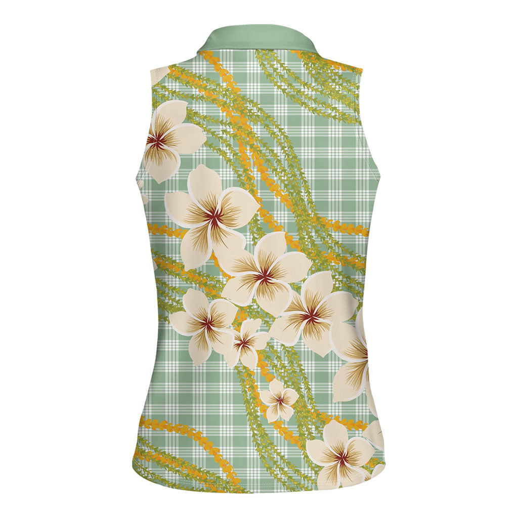 Liko Kukui Hawai'i Palaka Plumeria Women Sleeveless Polo Shirt Puakenikeni and Maile Lei