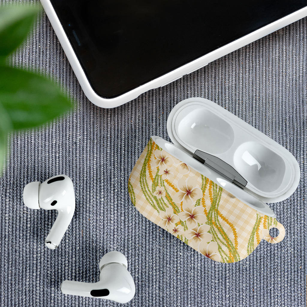 Melemele Ahiahia Hawai'i Palaka Plumeria AirPods Case Puakenikeni and Maile Lei