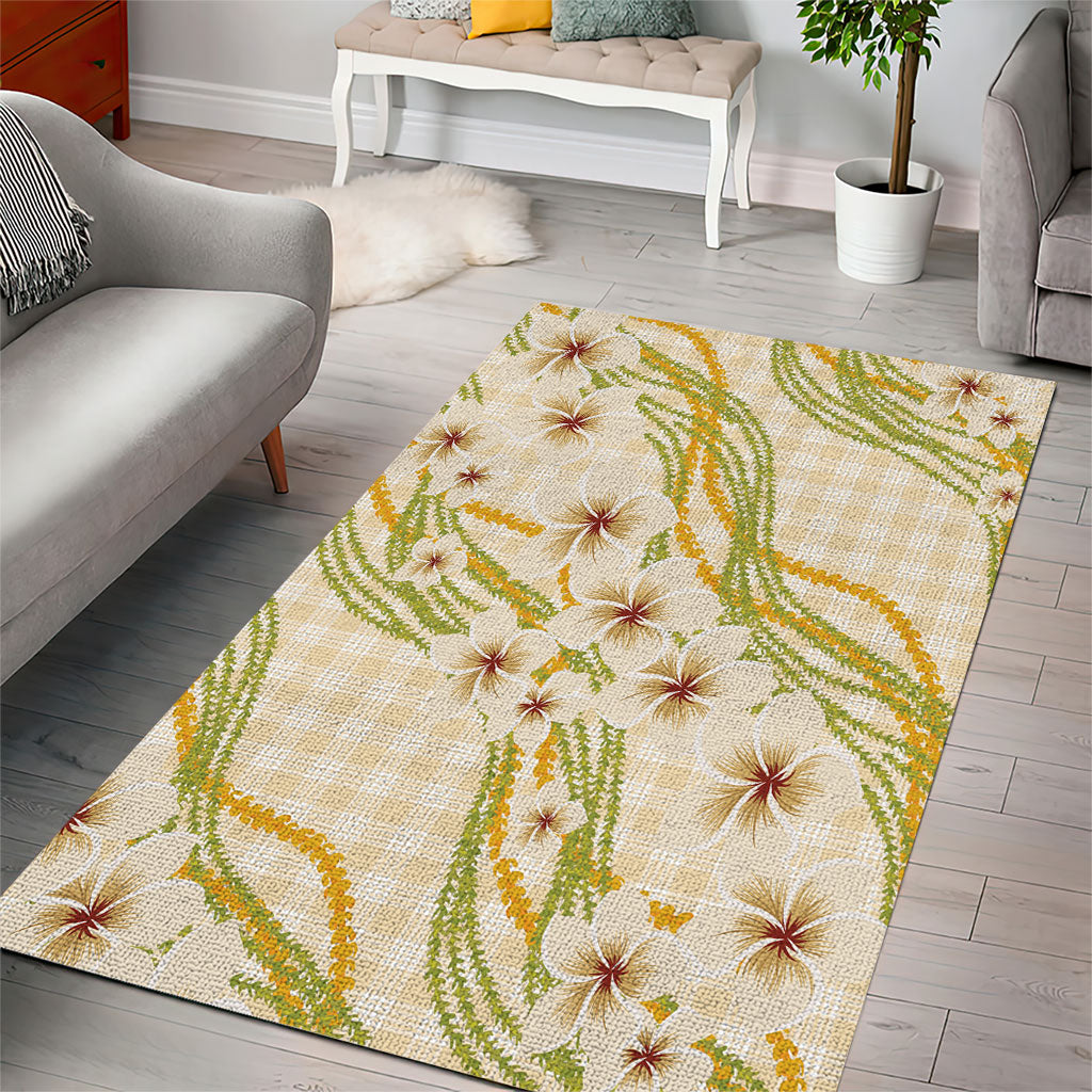 Melemele Ahiahia Hawai'i Palaka Plumeria Area Rug Puakenikeni and Maile Lei