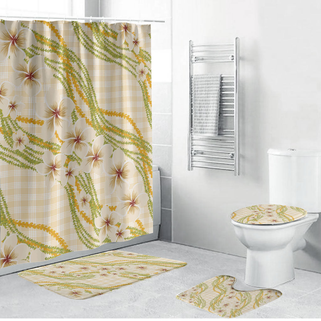 Melemele Ahiahia Hawai'i Palaka Plumeria Bathroom Set Puakenikeni and Maile Lei