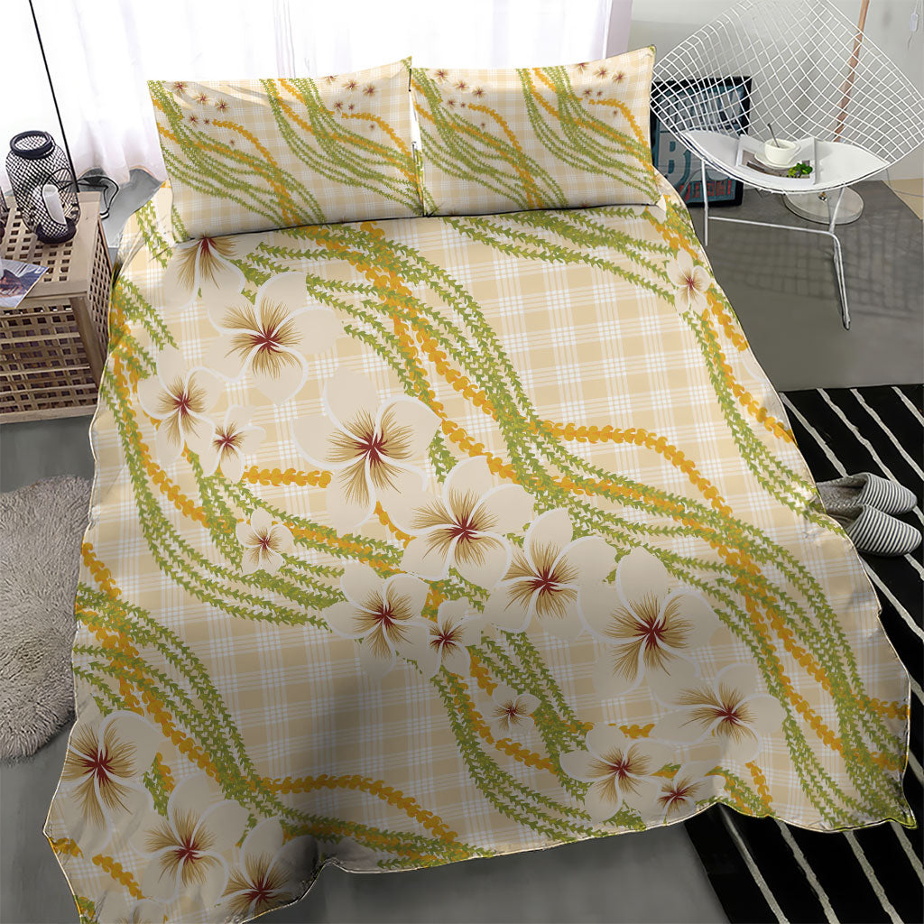 Melemele Ahiahia Hawai'i Palaka Plumeria Bedding Set Puakenikeni and Maile Lei