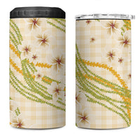Melemele Ahiahia Hawai'i Palaka Plumeria 4 in 1 Can Cooler Tumbler Puakenikeni and Maile Lei