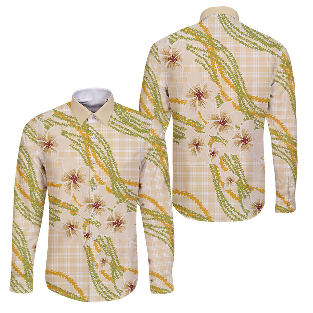 Melemele Ahiahia Hawai'i Palaka Plumeria Family Matching Long Sleeve Bodycon Dress and Hawaiian Shirt Puakenikeni and Maile Lei