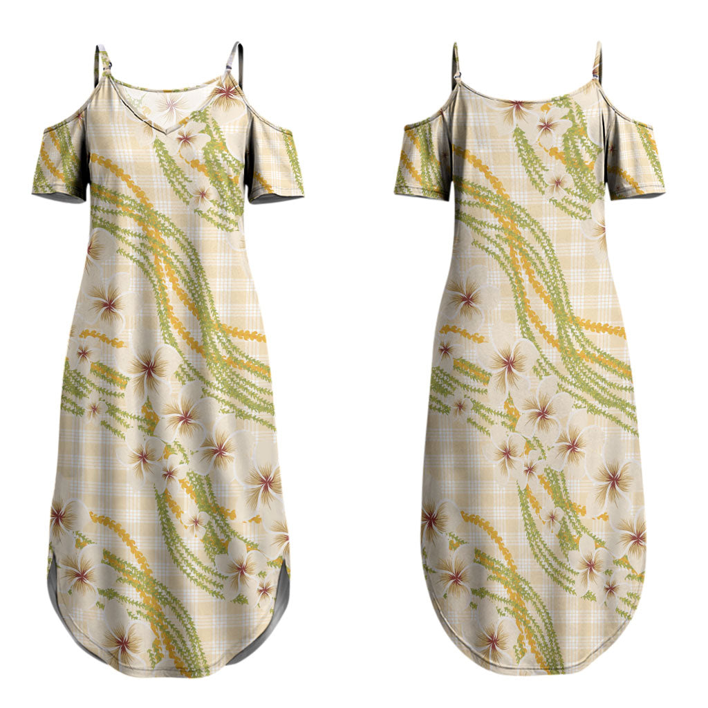 Melemele Ahiahia Hawai'i Palaka Plumeria Family Matching Summer Maxi Dress and Hawaiian Shirt Puakenikeni and Maile Lei