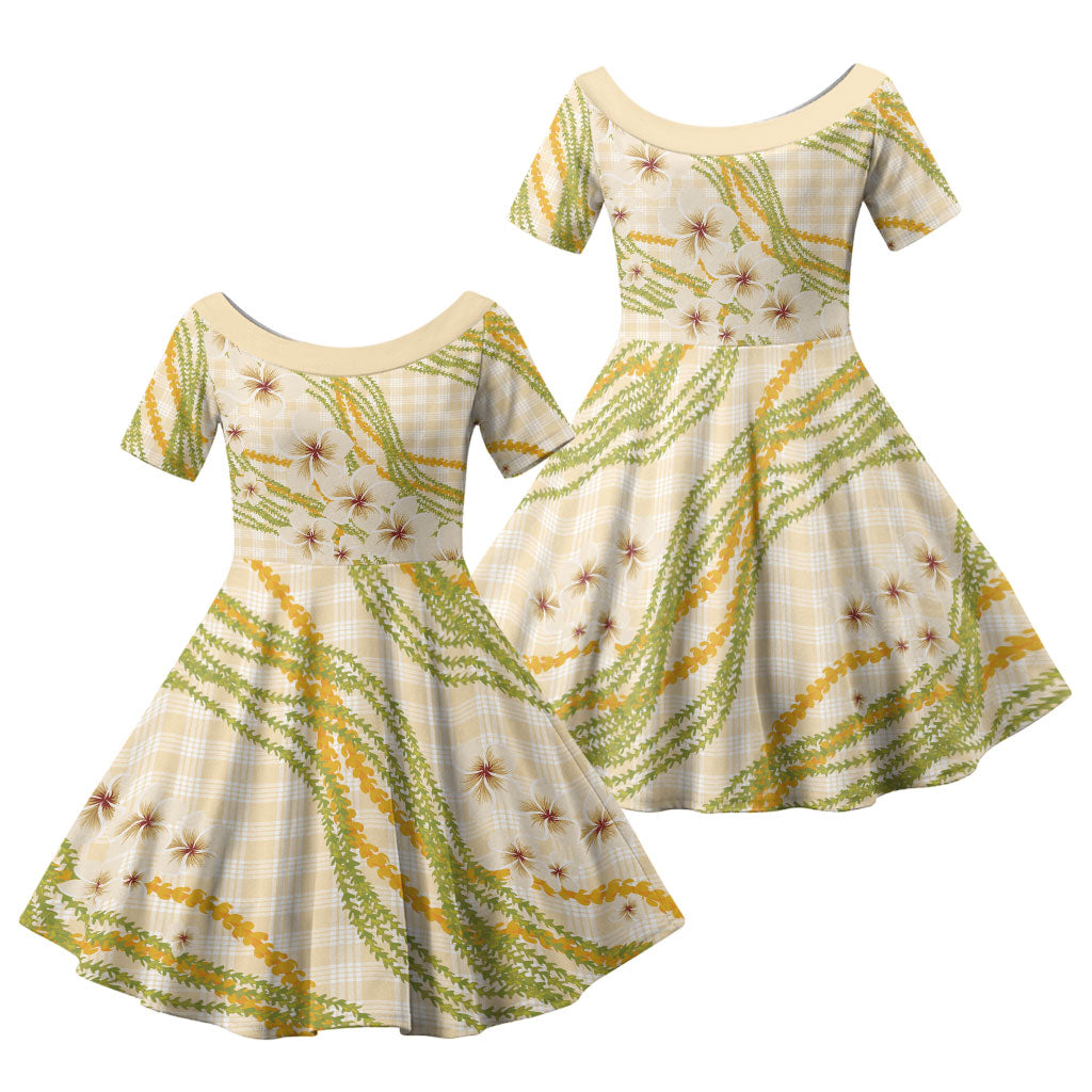 Melemele Ahiahia Hawai'i Palaka Plumeria Family Matching Summer Maxi Dress and Hawaiian Shirt Puakenikeni and Maile Lei