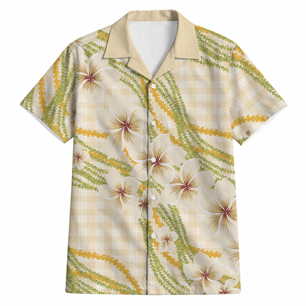 Melemele Ahiahia Hawai'i Palaka Plumeria Hawaiian Shirt Puakenikeni and Maile Lei