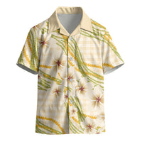 Melemele Ahiahia Hawai'i Palaka Plumeria Kid Hawaiian Shirt Puakenikeni and Maile Lei