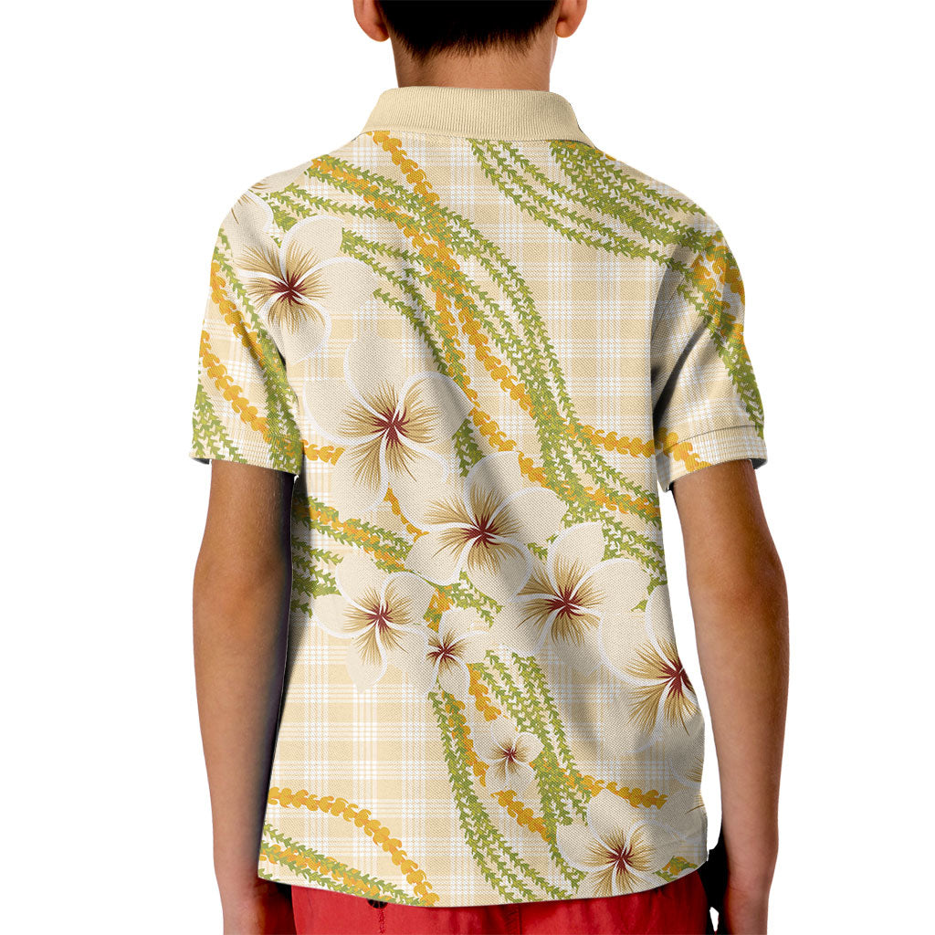 Melemele Ahiahia Hawai'i Palaka Plumeria Kid Polo Shirt Puakenikeni and Maile Lei